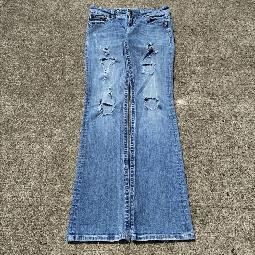 Y2K Miss Me Womens Bootcut Jeans Embellished Mid Rise Boot 29 Cyber